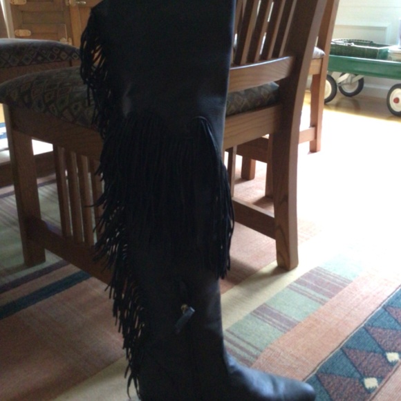 Schutz leather over the knee boots with fringe—black. - Picture 2 of 4
